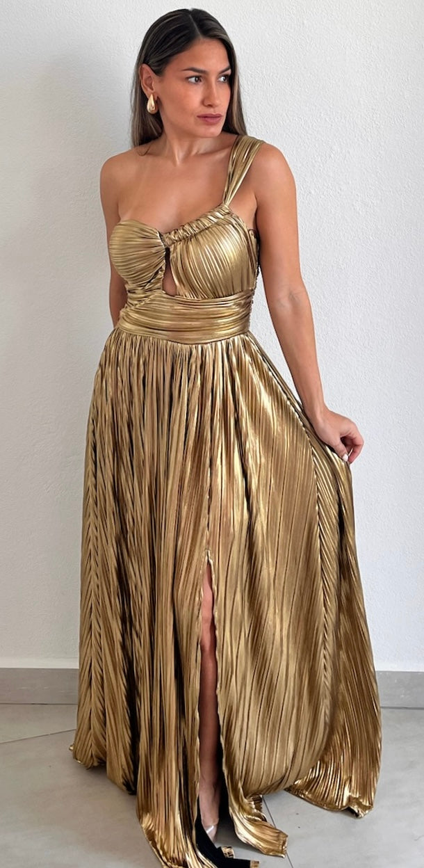 Metallic Glam Pleated Gold Maxi Dress Zil boutique Metallic Glam Pleated Gold Maxi Dress Zil boutique