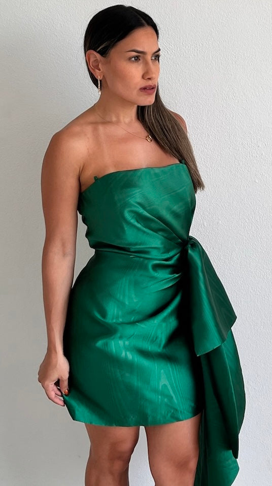 Captivating Style Green Satin Dress