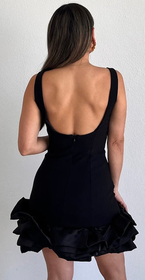 Exquisite Style Black Ruffled Cocktail Dress