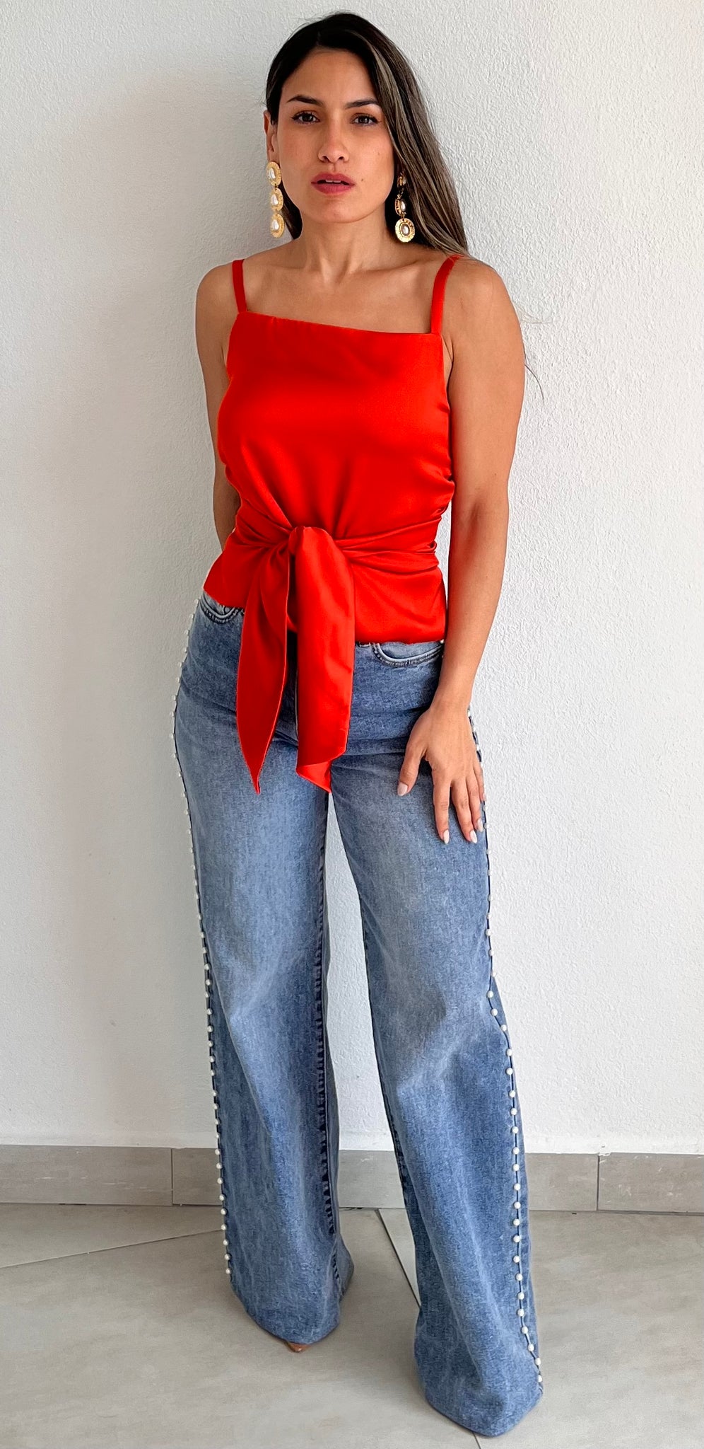 Sleek Cutie Orange-Red Satin Top