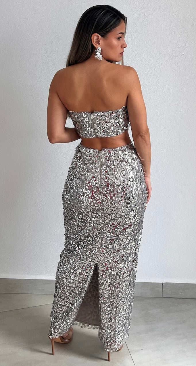 Keep Dazzling Silver Sequins Two-Piece Set