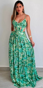 Garden Radiance Green Print Maxi Dress