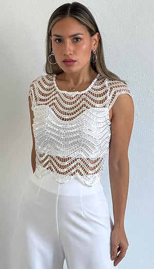 Flawless Sparkle White Sequins & Crochet Top