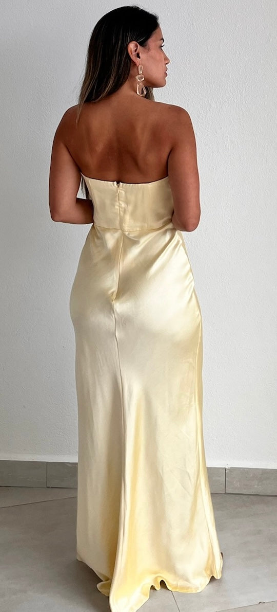 Such a Delight Lemon Satin Long Dress