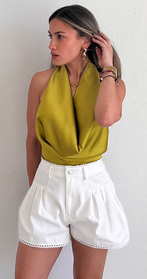 Boosted Basic White Flare Denim Shorts