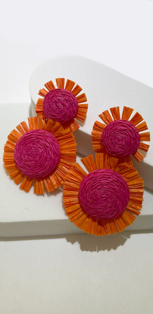 Sunny Statement Pink & Orange Raffia Earrings