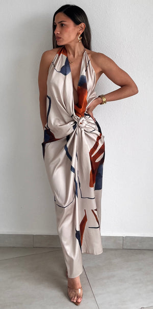 Ultimate Desire Print Satin Halter Midi Dress