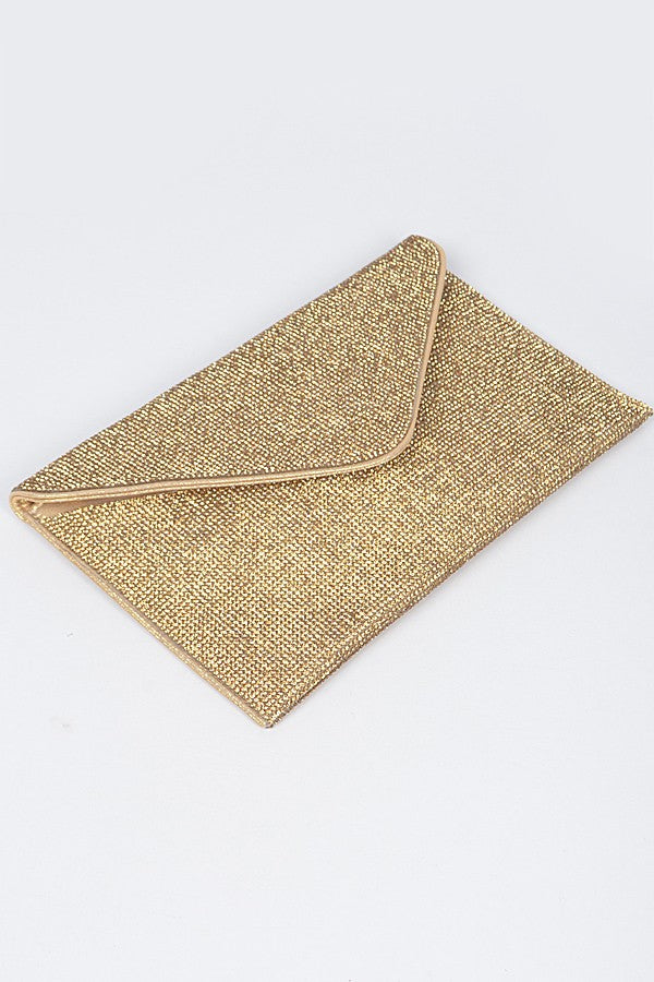 Glowing Perception Gold Rhinestones Envelope Clutch