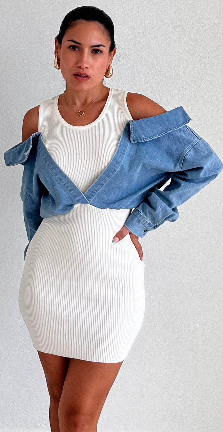 Enviably Cool Denim Long Sleeves Dress