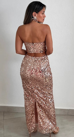 Keep Dazzling Rose Gold Sequins Two-Piece Set