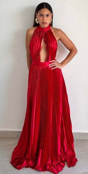 Flawless Expression Red Pleated Long Dress