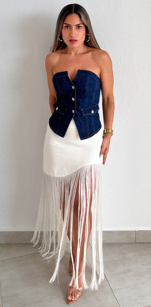 That Fringes Cream Asymmetrical Skirt