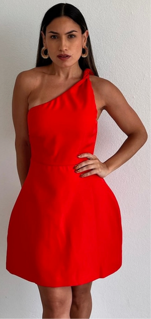 Loveliest Look One-Shoulder Red Fit & Flare Dress