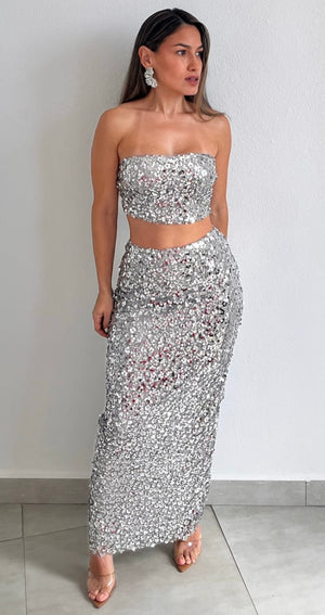 Keep Dazzling Silver Sequins Two-Piece Set