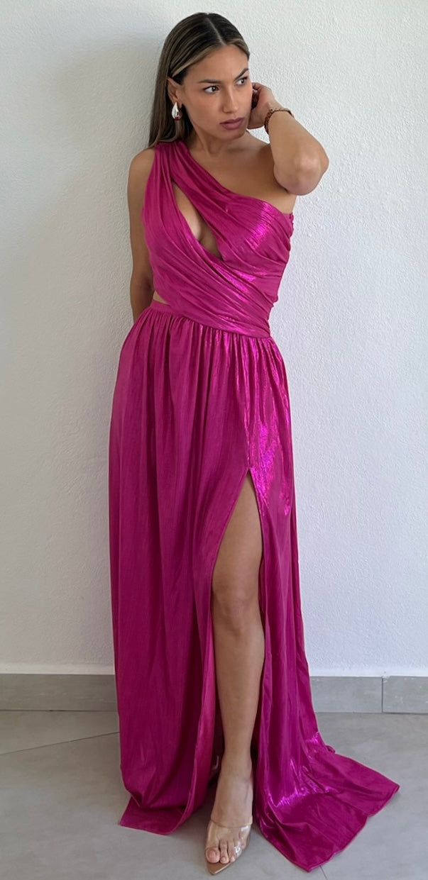 metallic pink one shoulder dress Poly USA 8430