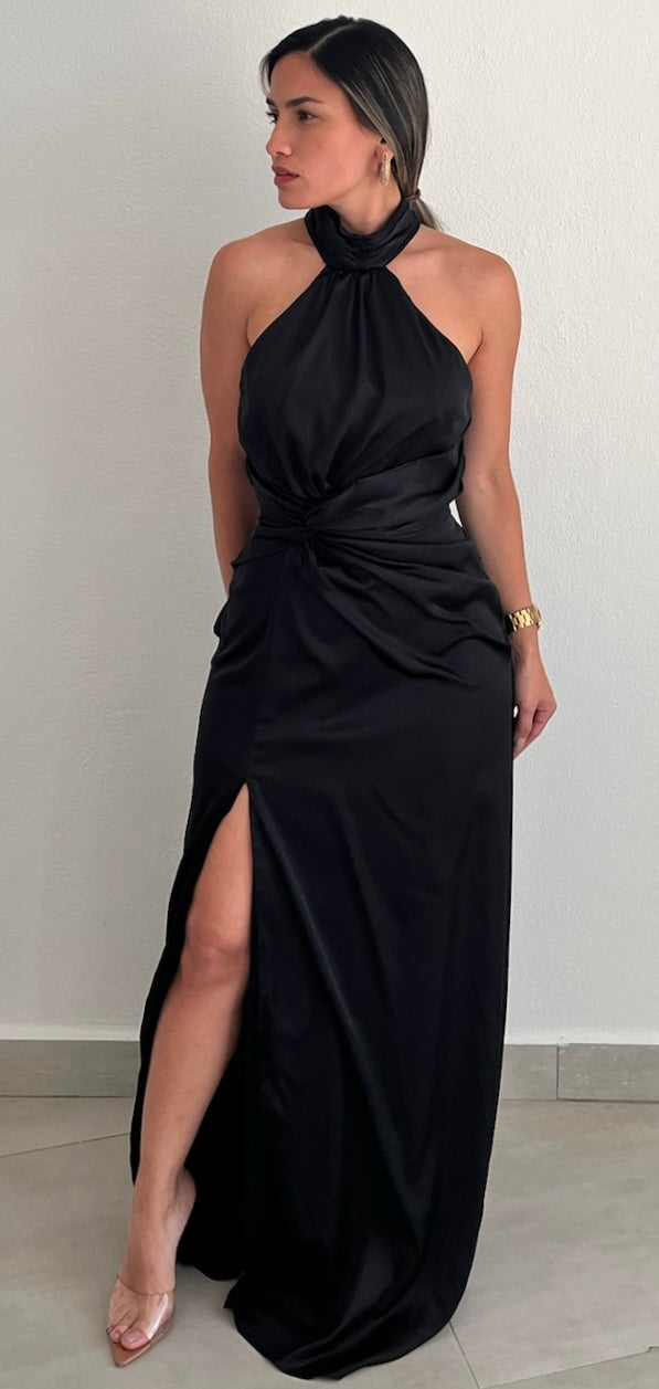 Glamorous Disposition Black Satin Formal Dress