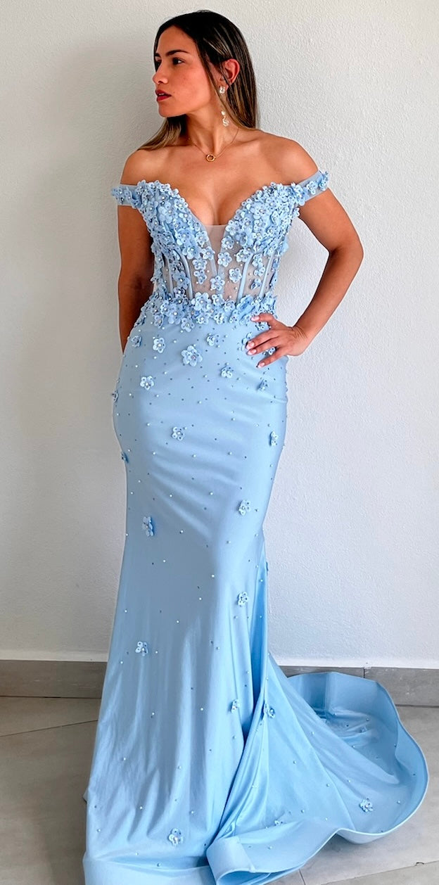 Adoring Desire Blue Floral Mermaid Gown Zil boutique Adoring Desire Blue Floral Mermaid Gown Zil boutique