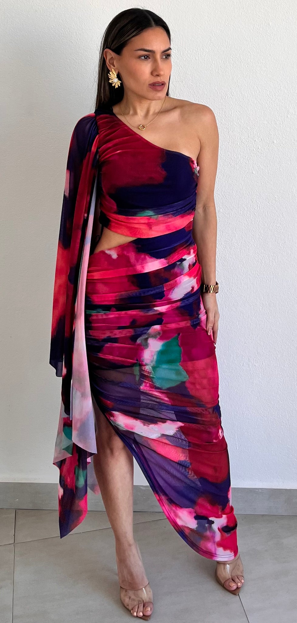 Truly Inspiring Print Mesh Midi Dress