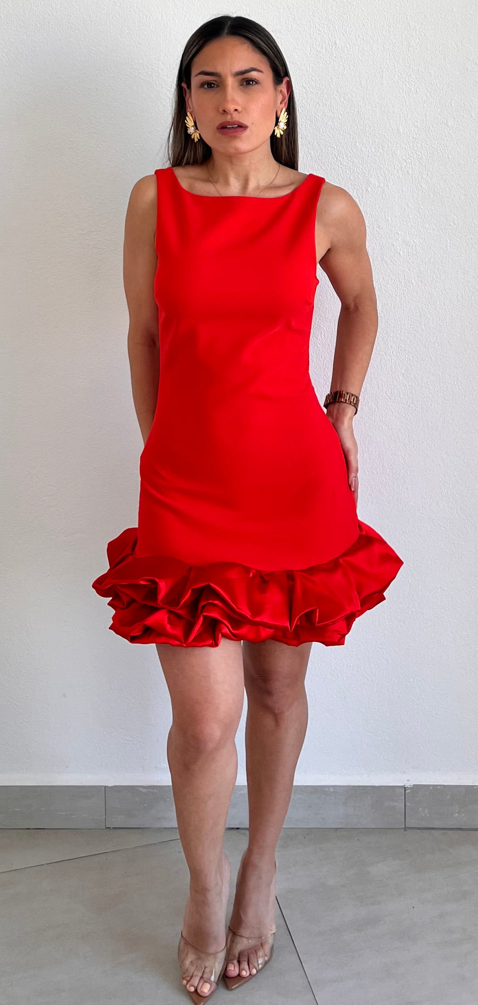 Exquisite Style Red Ruffled Cocktail Dress