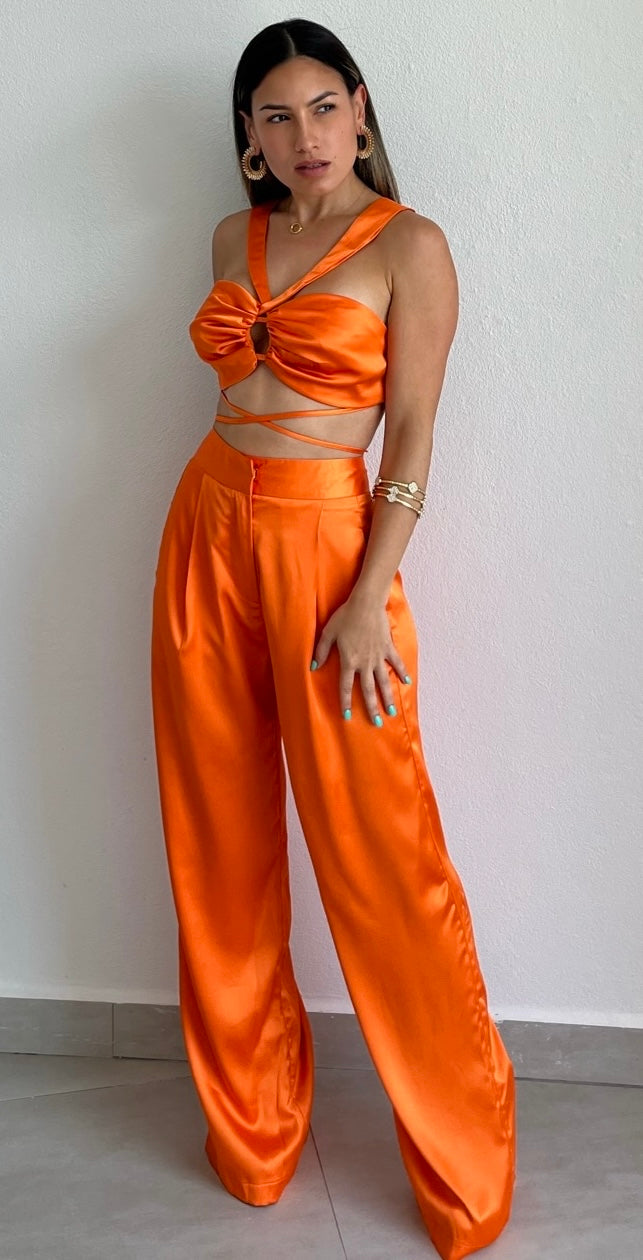 2 piece orange dress Sienna Orange Two-Piece Skirt Set, XL