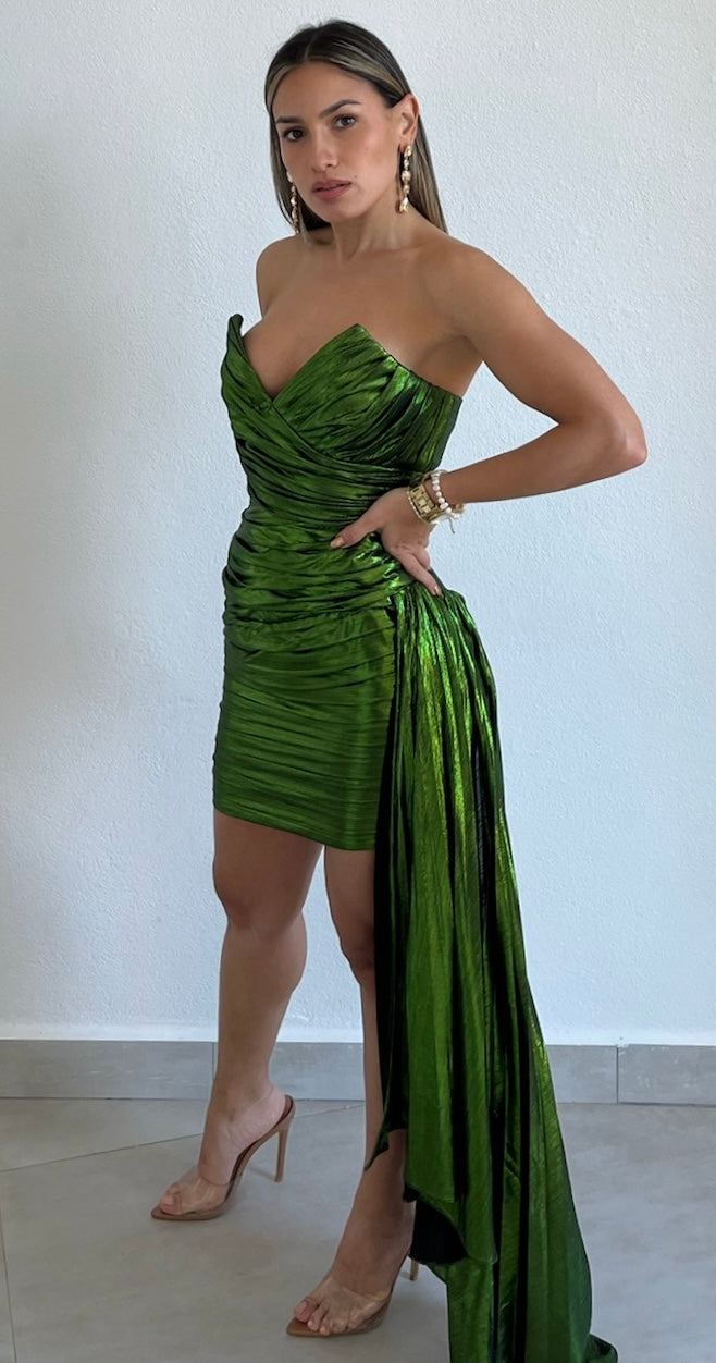 Tempting Shine Green Metallic Strapless Dress