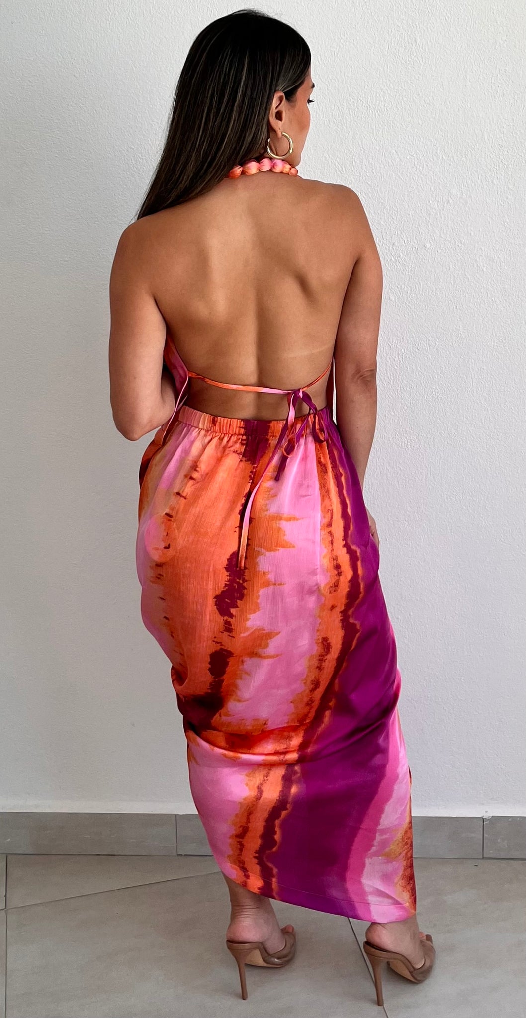 Resort Vibes Pink Print Asymmetrical Midi Dress