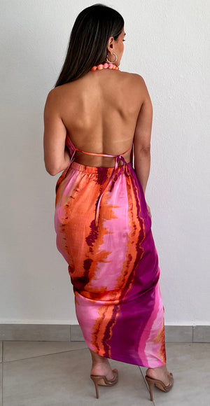 Resort Vibes Pink Print Asymmetrical Midi Dress