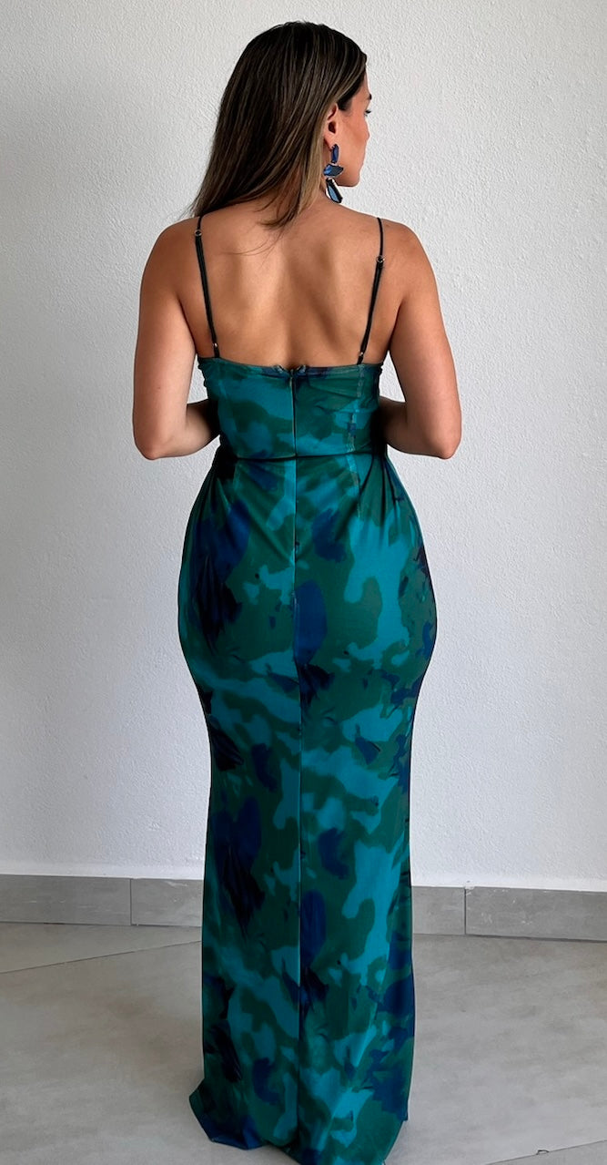 Stunning Wonder Green Print Maxi Dress