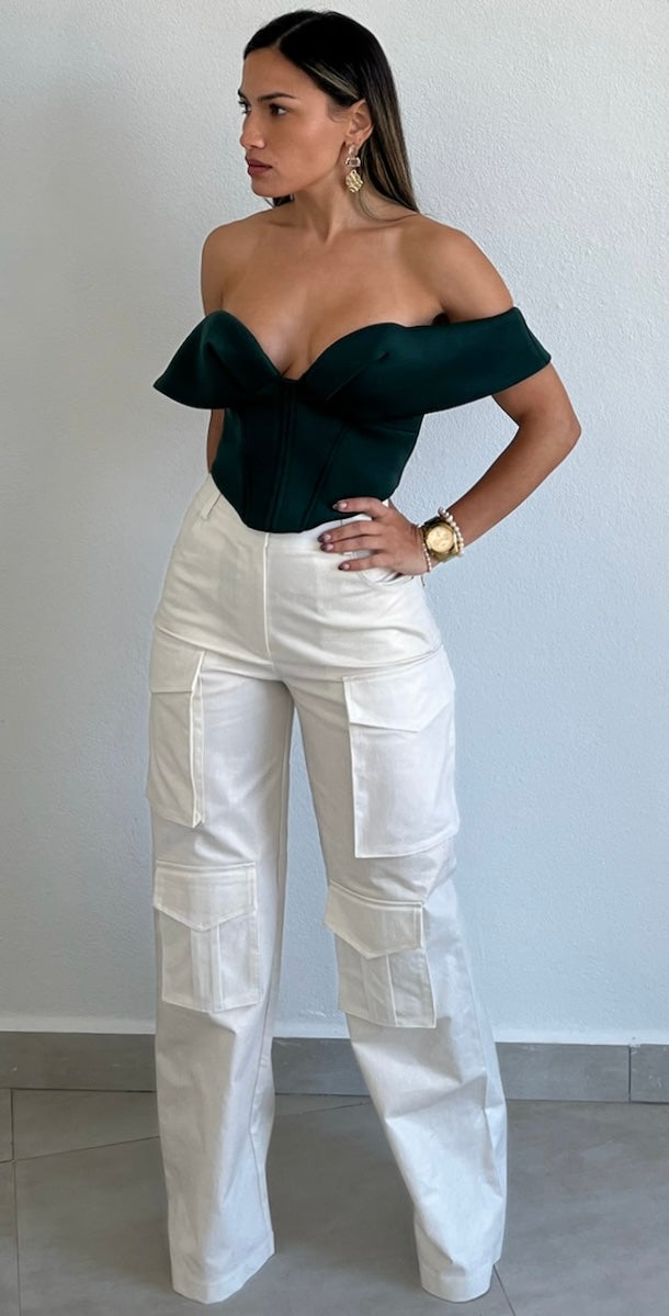 Ready to Vibe White Shimmer Cargo Pants