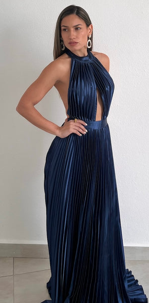 Flawless Expression Navy Pleated Long Dress