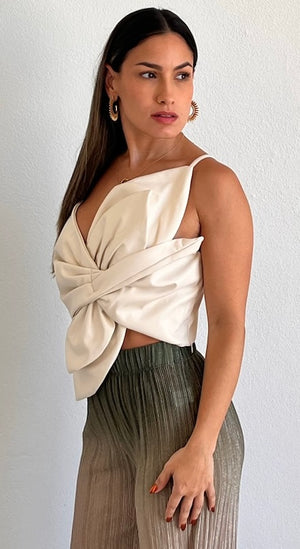 Bloom Style Leather One-Shoulder Crop Top