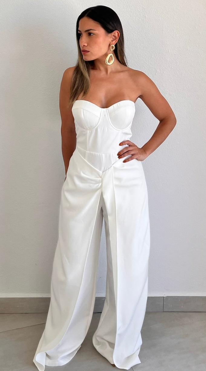 Upscale Style White Strapless Jumpsuit