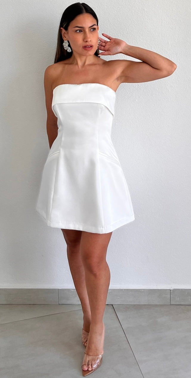 Perfect Presence White Satin Fit & Flare Dress