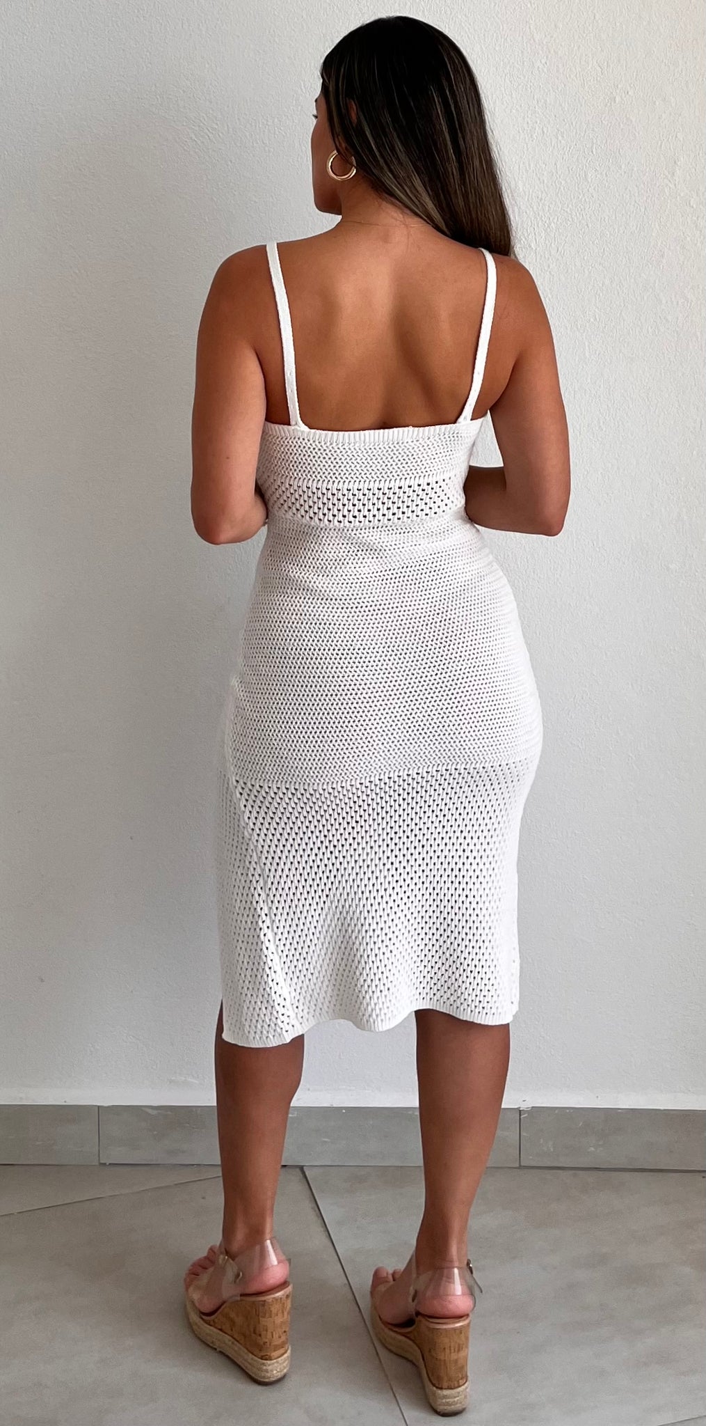 Sunshine Babe White Crochet Midi Dress