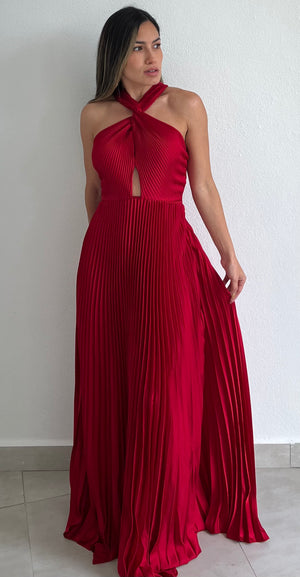 Keep You Enchanted Red Pleated Long Dress