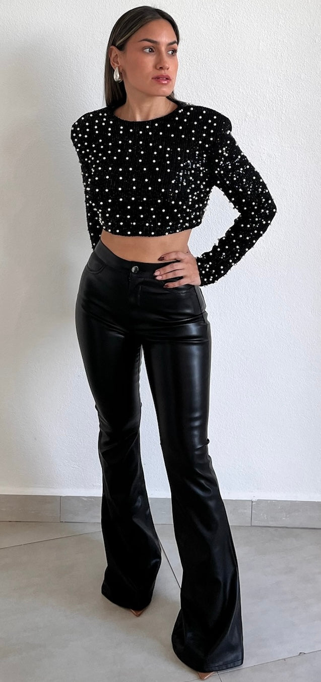 Meant To Stand Out Black Leather Flare Pants