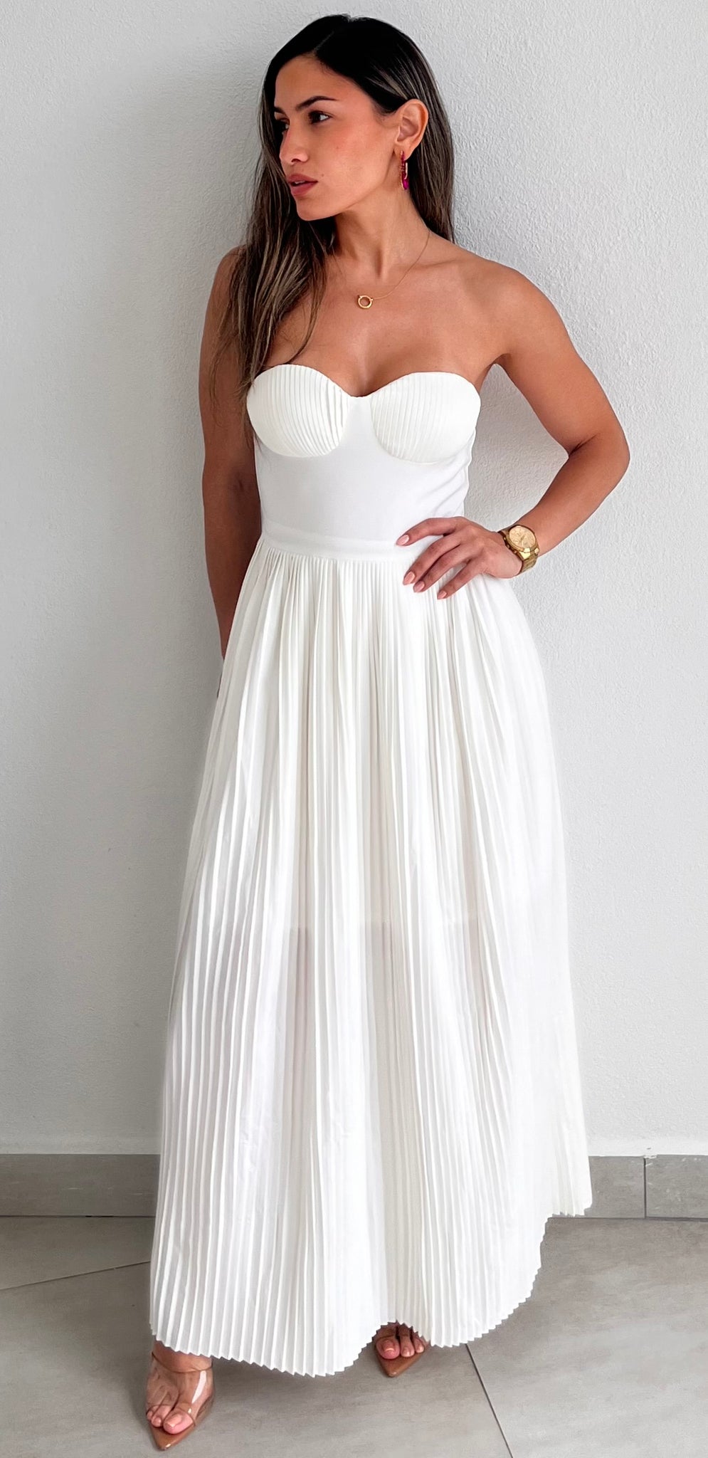 Romantic Celebration White Strapless Midi Dress
