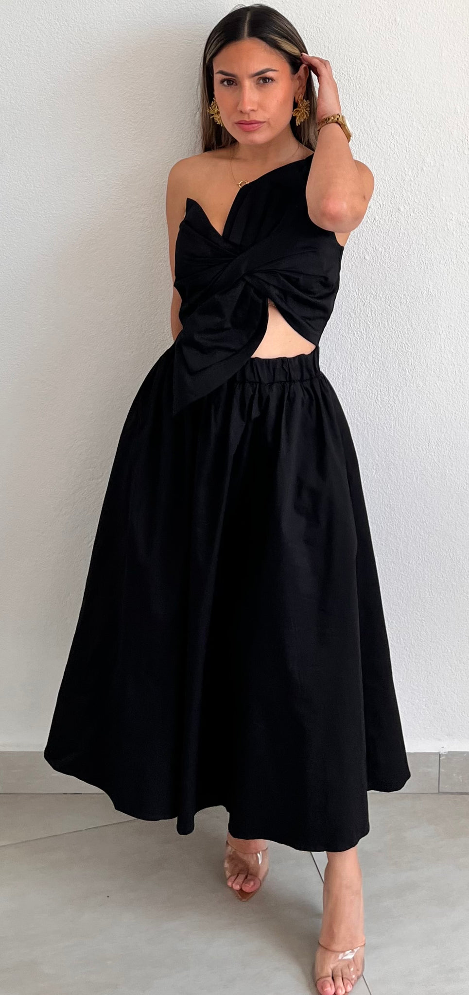 Bloom Style Black One-Shoulder Midi Dress