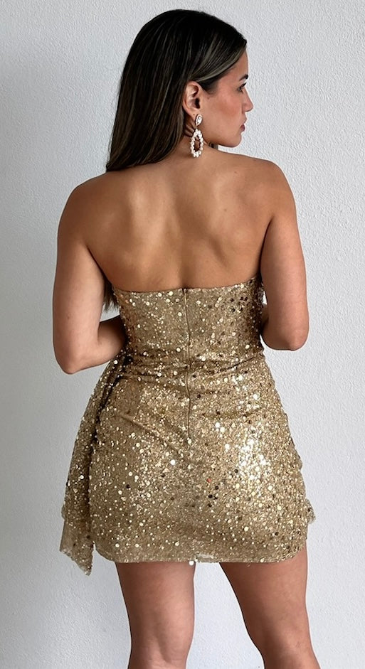 Spice Things Up Gold Sequins Corset Mini Dress