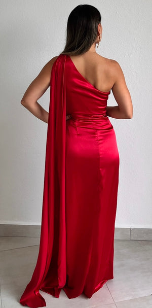 Signature Elegance Red One-Shoulder Long Dress