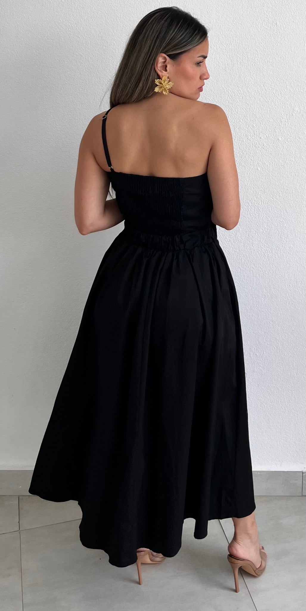 Bloom Style Black One-Shoulder Midi Dress