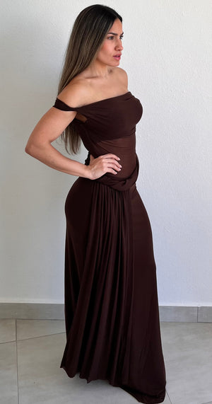 Trendsetting Design Brown Mesh Long Dress