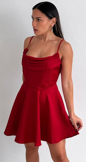 Admirably Chic Red Corset Fit & Flare Dress