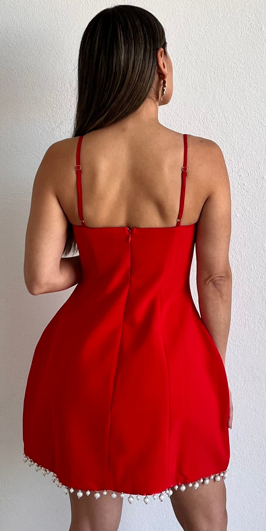 Simple Poise Red Pearls Fit & Flare Dress