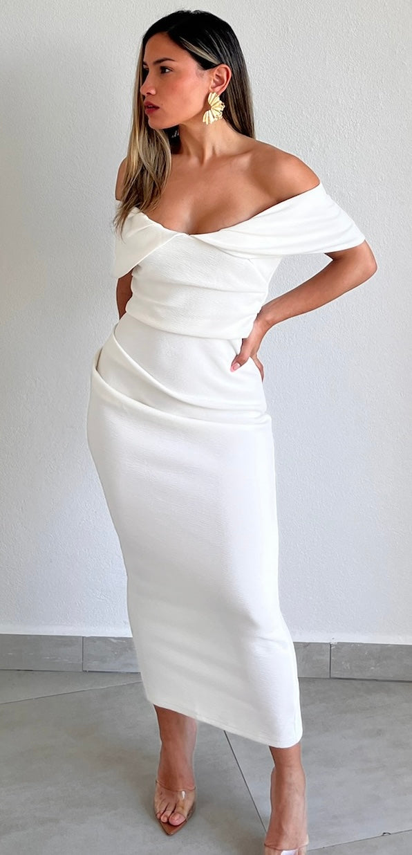 Classy Woman Off-Shoulder White Midi Dress Zil boutique Classy Woman Off-Shoulder White Midi Dress Zil boutique