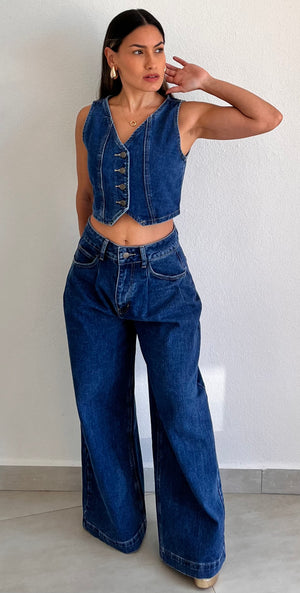 In Vest in Denim Two-Piece Set