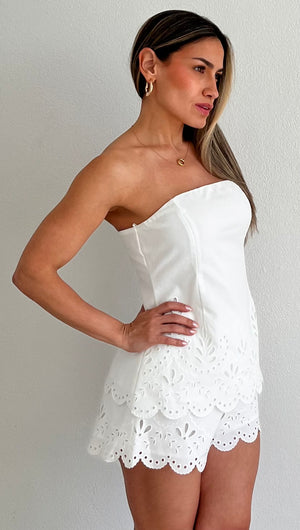 Flirtatious in Florence White Eyelet Two-Piece Set