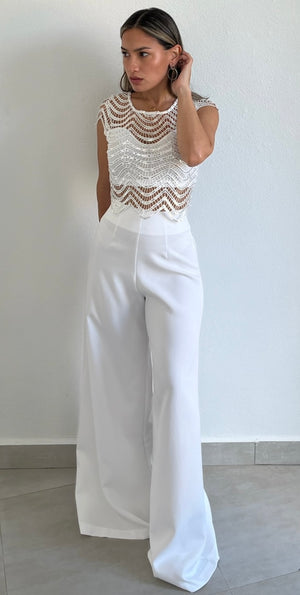 Flawless Sparkle White Sequins & Crochet Top