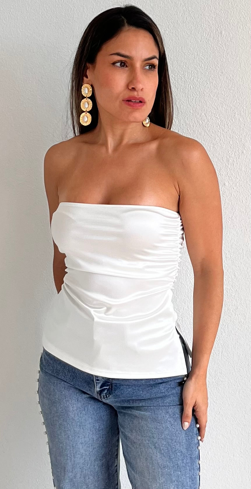 Notorious Allure White Satin Strapless Top