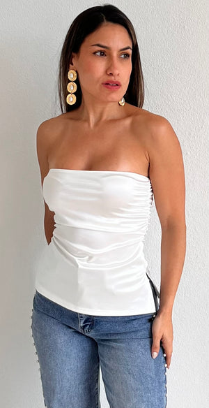 Notorious Allure White Satin Strapless Top